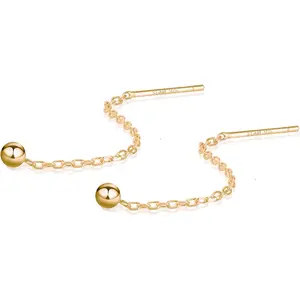 Threader Earrings for Women 925 Sterling Silver Gold Plated Hypoallergenic Backless Ardant Chain Duster Tassel Drop Double Piercing Pull Through Trendy Earrings