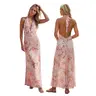 Women's Polyester Elegant Sleeveless Halter Backless Summer Dress - Multicolor Flower or Dots Print, Cocktail & Casual Party Wear