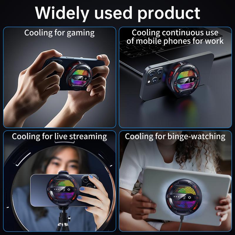 Mobile Phone Cooler, 30s Rapid Cooling with AI Mode - Magnetic Semiconductor Cooler with 3 Speeds/LED Display/IPad,Compatible for iPhone Android Gamers CODM PUBG Mobile Freefire Includes 6 Gaming Finger Sleeves and Clip