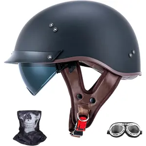 Retro Motorcycle Helmets for Men Women Open Face Helmets Sun Visor Quick Release Buckle MM107 DOT Approved Half Face Crusier