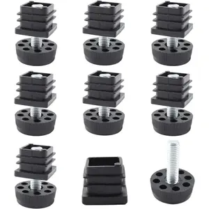 8 count Adjustable Leveling  25 x 25mm Square Insert Kit Furniture Glide Leveler, Leveling Screw  for Cabinets Sofa Tables Chairs Raiser, Black