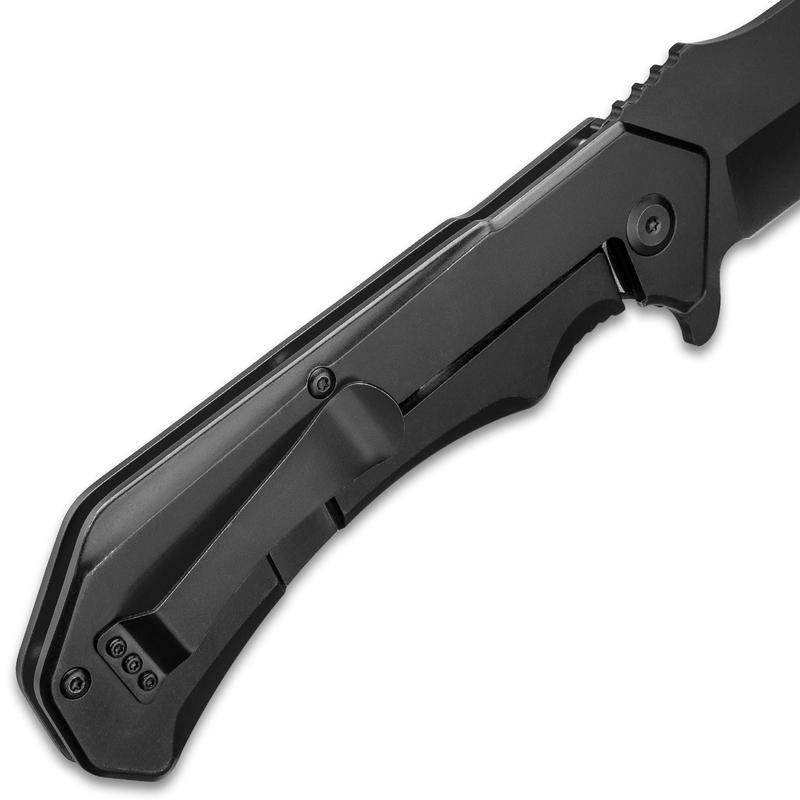 Rampage Black Cleaver Pocket Knife - Stainless Steel Blade, Ball Bearing Assisted Opening, Stainless Steel Handle - Length 12”