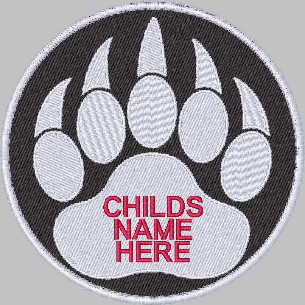 Custom Handcrafted 4x4" Polyester Fabric Bear Paws Name Patches - Thread-Embellished, Iron-On/Sew-On Sewing Accessory for Parents, Black or White Twill Fabric Patches for Jackets/Bags