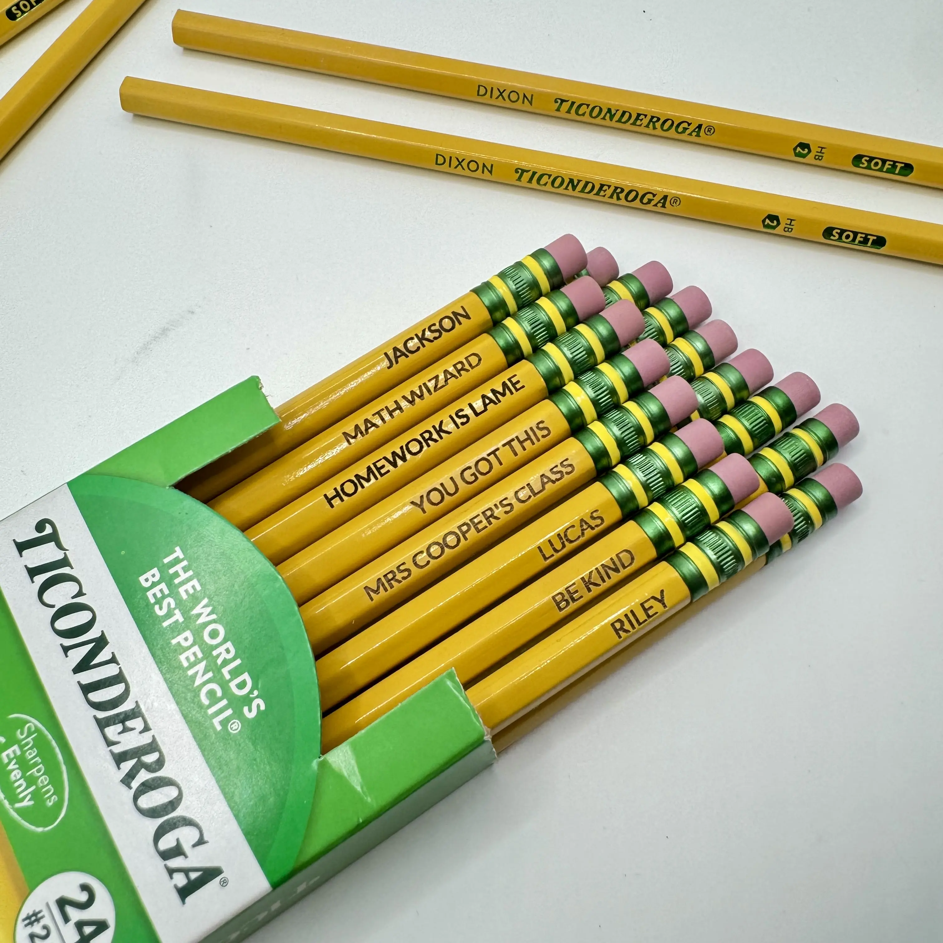 Custom Engraved Ticonderoga #2 Pencils – Personalized Name or Phrase – Back to School – Left/Right Handed – Teacher or Kid Gift