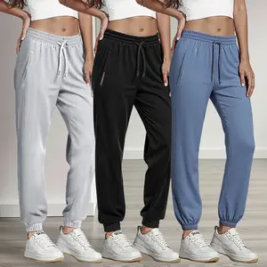 Women’s 3-pack casual, versatile drawstring-waist long pants suitable for summer jogging and workouts; ideal for everyday wear, running, fitness, and outdoor sports.