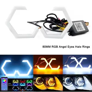 AkiHalo BT RGBW + Amber Hex Halo Rings Cor for Car Headlight Retrofit Turn Signal Bluetooth APP For Subaru BRZ Toyota GT 86