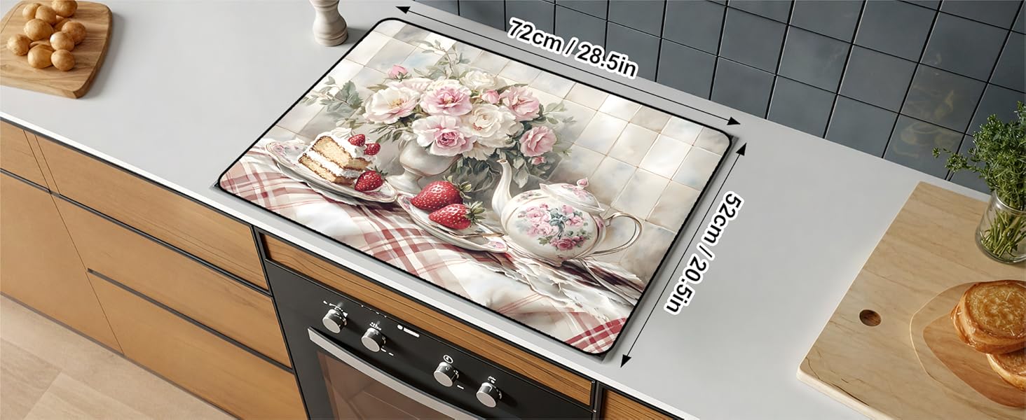 JOYFINITY Multi-Design Stove Cover for Glass/Electric Stoves - 3-in-1 Heat-Resistant Protector Mat, Non-Slip Drying Rack 28.4*20.5in