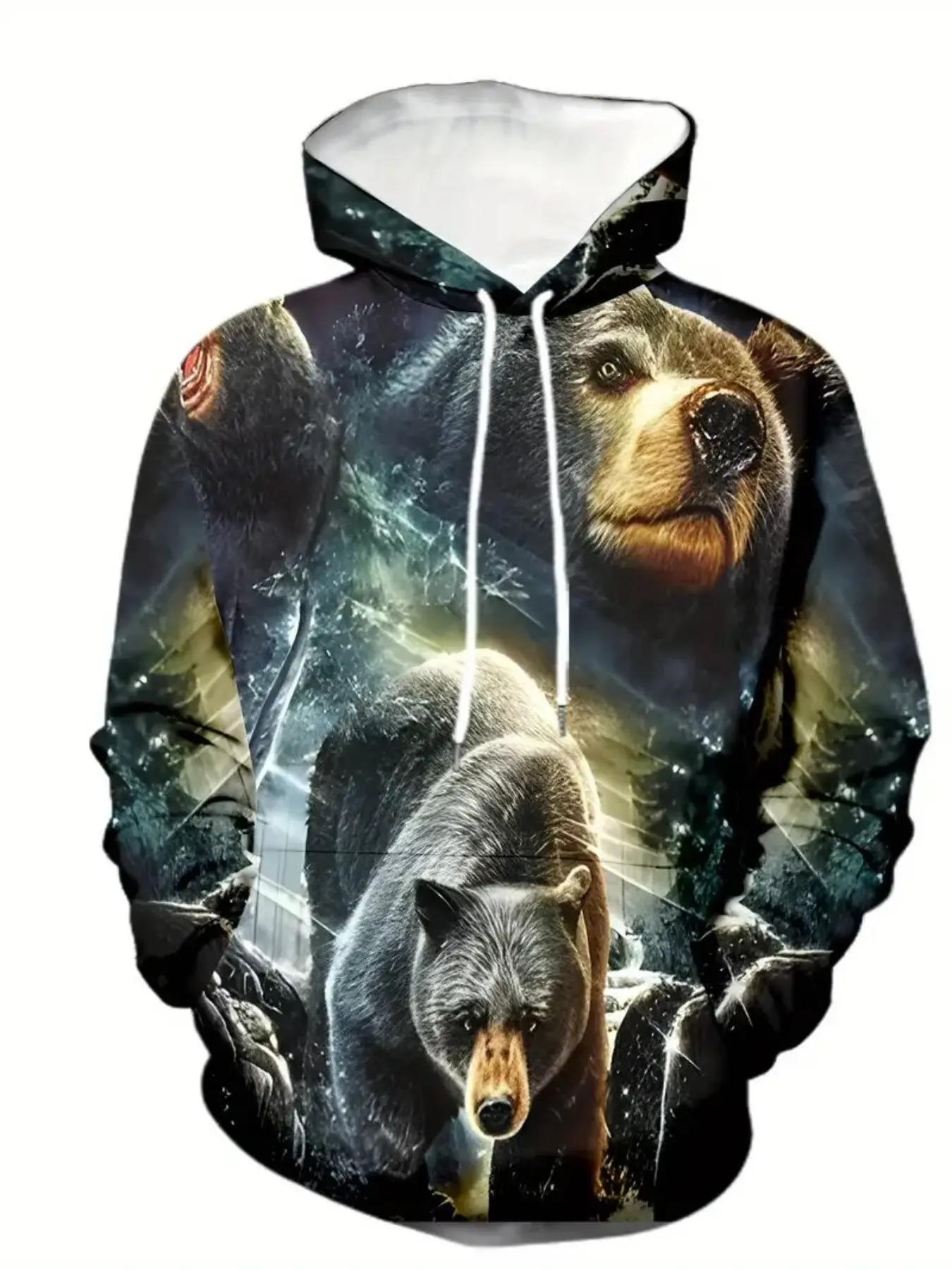 Men's Lightweight Stretch Hoodie, All-Over Animal Print Design, Casual Fitted Style, Polyester Fabric