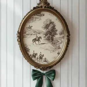 Equestrian Toile Print - Neutral Heritage Style Decor, Rustic Traditional Home Art, French Country Farmhouse Unframed 8