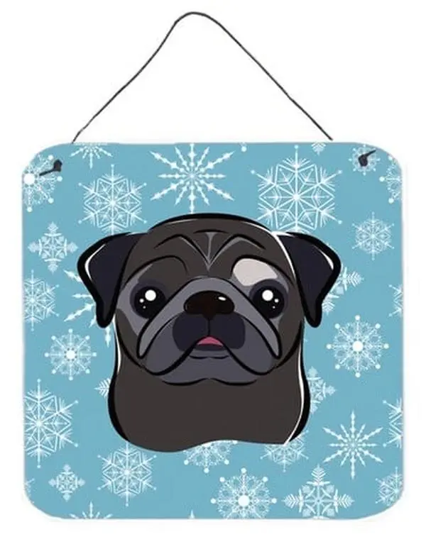 Snowflake Black Pug Wall and Door Hanging Prints