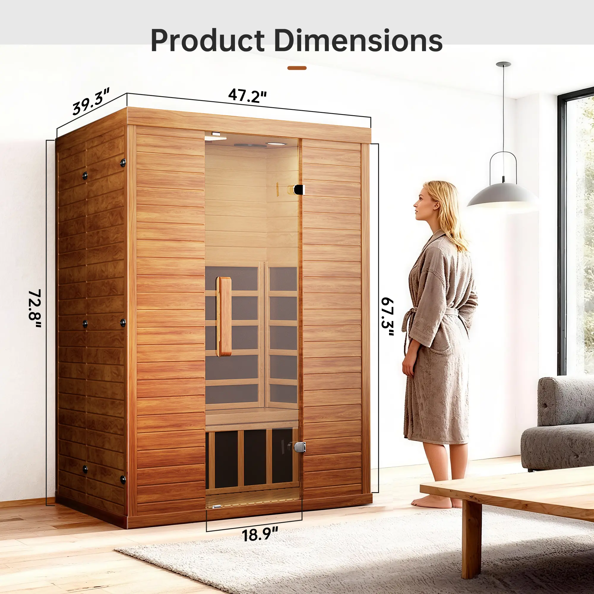 MNLR 2-Person True Low EMF Rectangle Infrared Sauna - Portable Size, Flame-Retardant, Indoor/Outdoor, Chromatherapy, Smart WiFi, Bluetooth, App Control, 47.2" W x 39.3" D x 72.8" H (Summergarden) for Couples, Condos, Apartments