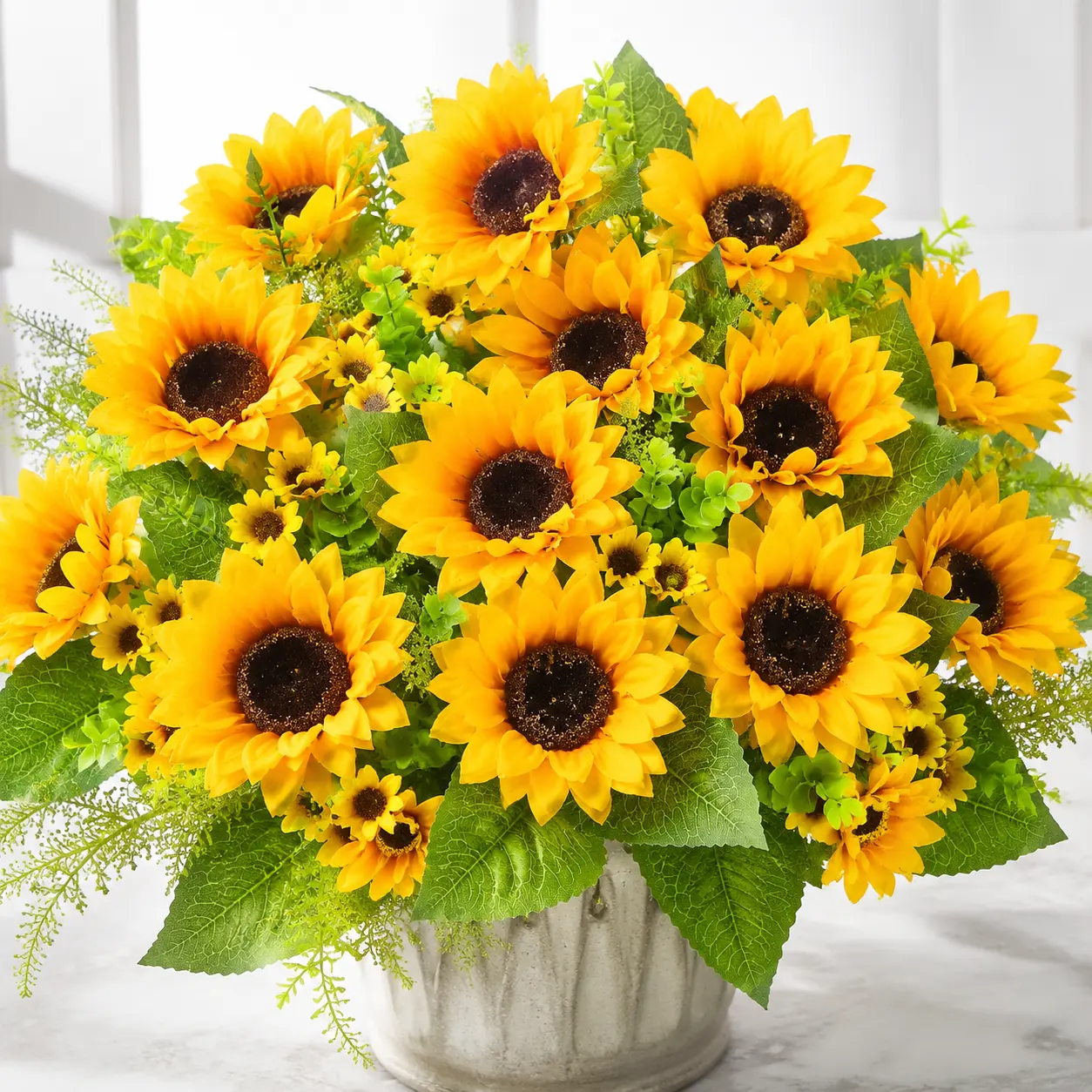 UV-Resistant Outdoor Artificial Sunflowers (2 Bouquets, 14 Large Blooms), Bendable Stems, Faux Floral Decor for Garden, Patio, Home Decor, Decorative Fruit Accent