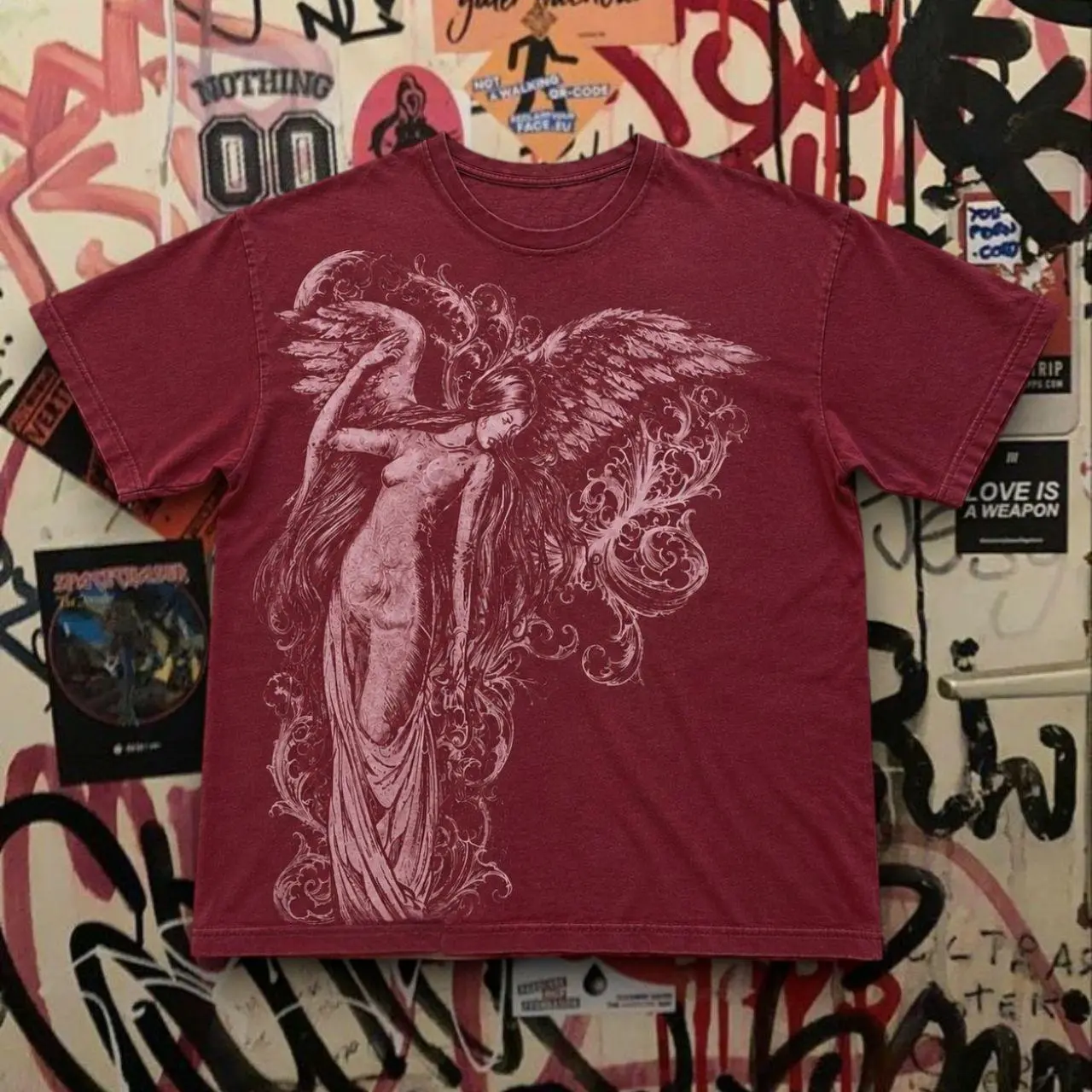 GILDAN Vintage Gothic Angel Graphic T-Shirt, Dark Fantasy Angel Tee, Ethereal Winged Woman Shirt, Grunge Aesthetic Unisex Gift