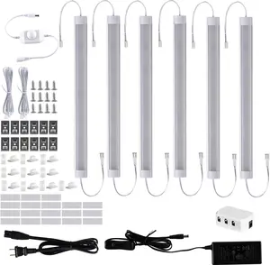 NEW LED Under Counter Light Fixtures, 6pcs Hardwired Dimmable Cabinet Strip Lights Kit, 12 in 24V Plug in Linkable Cabinet Lights for Kitchen, Closet, Showcase, Bar, Shelf Lighting(Day White,6000K)