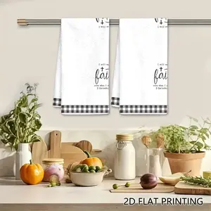 2Pcs "I Will Walk By Faith" Dishcloth, 2 Corinthians 5:7 Bible Verse Cleaning Cloth, Christian Gingham Reusable Towel, Soft Cleaning Towel, Soft Absorbent Towel