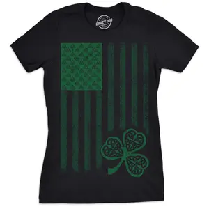 Womens Celtic USA Flag T Shirt Clover Graphic Cool Saint Patricks Day for Girls Funny Womens T Shirts Cute Vintage Fashion Casual Ladies T-Shirt Gift Saint Patrick's Day Tops for Women Women's Novelty Tees Black