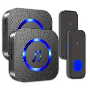 LIKEPAI Wireless Music Doorbell, Home Doorbell 1000 Feet Range, 5 Volume Levels, 55 Doorbell Ringtones and LED Flash (Black Classic Doorbell Kit: 2 Buttons and 2 Receivers), 0-110Db Volume, 300M Distance, 55 Ringtones, 110V Plug Power Supply