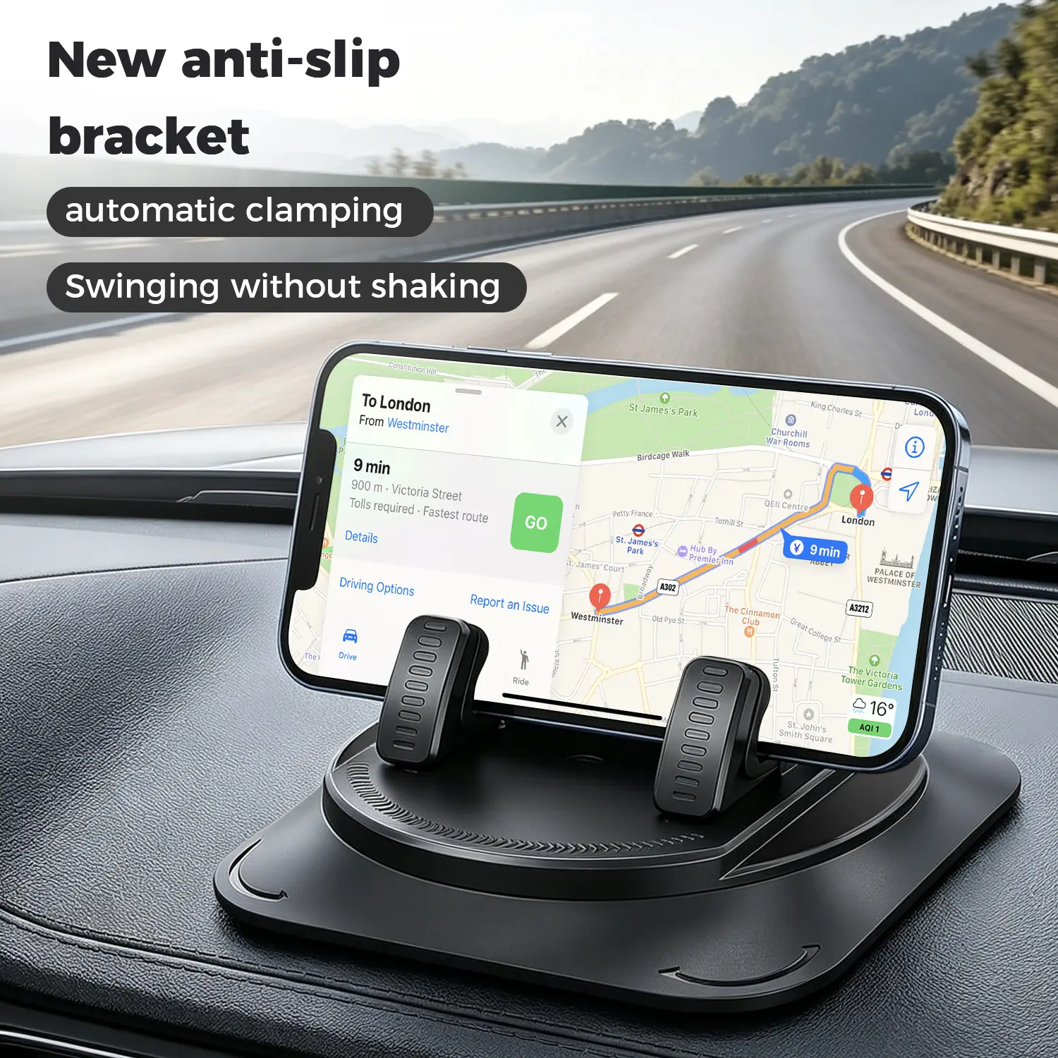 Car Phone Holder Mount, 360° Rotatable Dashboard Cell Phone Stand with Silicone Base, Universal Hands-Free GPS Navigation Phone Mount for 4-7 Inch Smartphones, Fits Most Cars Trucks SUVs