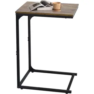 C Shaped End Table, Couch Side Tables That Slide Under, C Side Table for Couch & Sofa, Perfect for Small Space, Rustic Brown