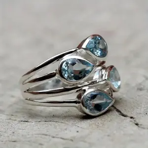 1pc Exquisite Luxury Style Multi-circle Hollow Out Multiple Sky Blue Imitation Crystals Twinkling Silver Color Ladies Ring