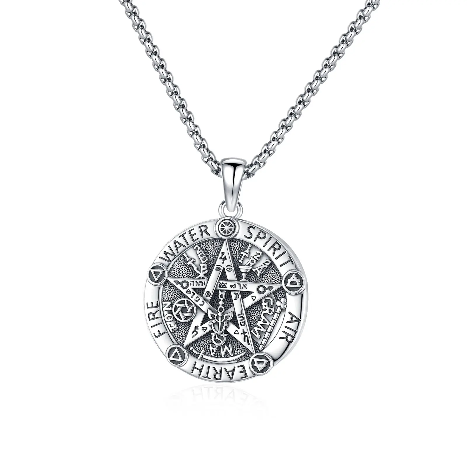Sebina Tetragrammaton Necklace Tetragrammaton De Plata Pentagram Pentacle Pendant Witchcraft Wiccan Pagan Silver Jewelry Amuletos de Proteccion Gifts for Her Him Men Women 159