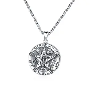 Sebina Tetragrammaton Necklace Tetragrammaton De Plata 925 Pentagram Pentacle Pendant Witchcraft Wiccan Pagan Jewelry Amuletos de Proteccion Gifts for Her Him Men Women