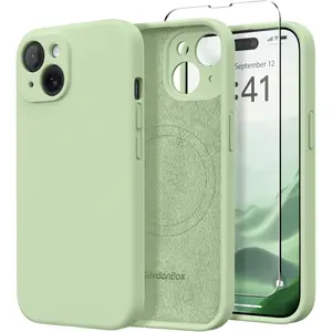for iPhone 15 Case, Compatible with MagSafe, [Screen Protector + Full Camera Protection], Silicone Shockproof Anti-Scratch Protective Phone Case for iPhone 15 6.1", Matcha