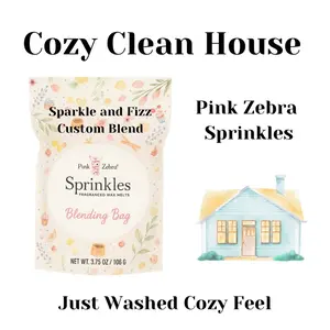 3.75 oz Bag Pink Zebra COZY CLEAN HOUSE Wax Melts Custom Sparkle and Fizz Blend Fragrance Sprinkles Clean-Burning Long-Lasting Soy Wax Made in the USA
