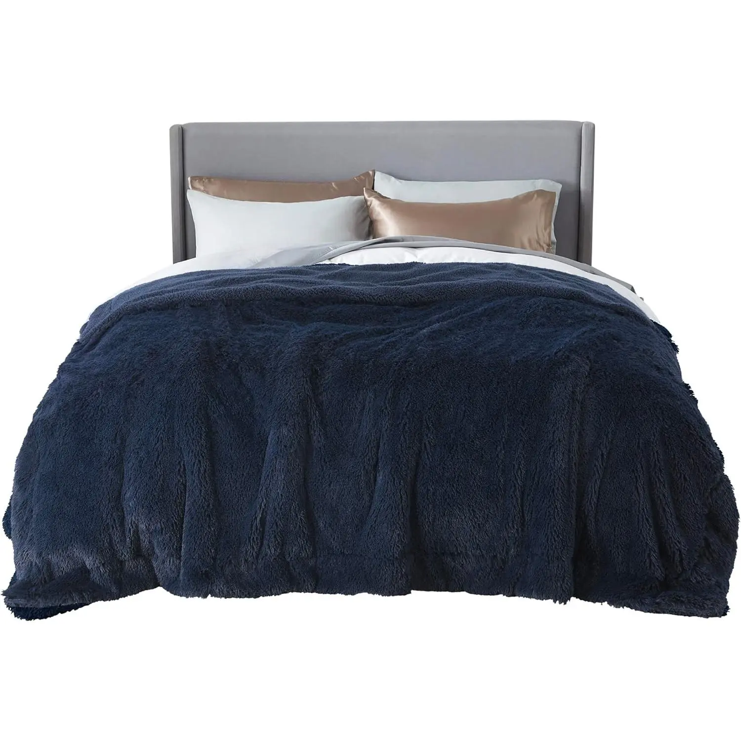 Fluffy Navy Blue King Size for, Thick Sherpa Faux Fur Fuzzy Plush Winter Warm Heavy Oversize Big Large King, Blue Gifts for Men Women, 108x90
