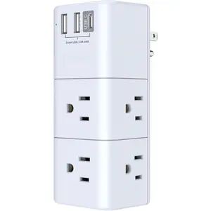USB Outlet Extender Surge Protector -  Rotating Plug, 3-Sided Swivel Power Strip, 6 AC Spaced Outlet Splitter and 3 USB Ports (1 USB C) for Travel, , Office, ETL