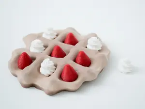 Waffle Tic Tac Toe Strawberries and Whipped Cream 3D Printed Waffle Board with 5 Strawberries & 5 Whipped Cream Dots for Kids and Creative Gameplay