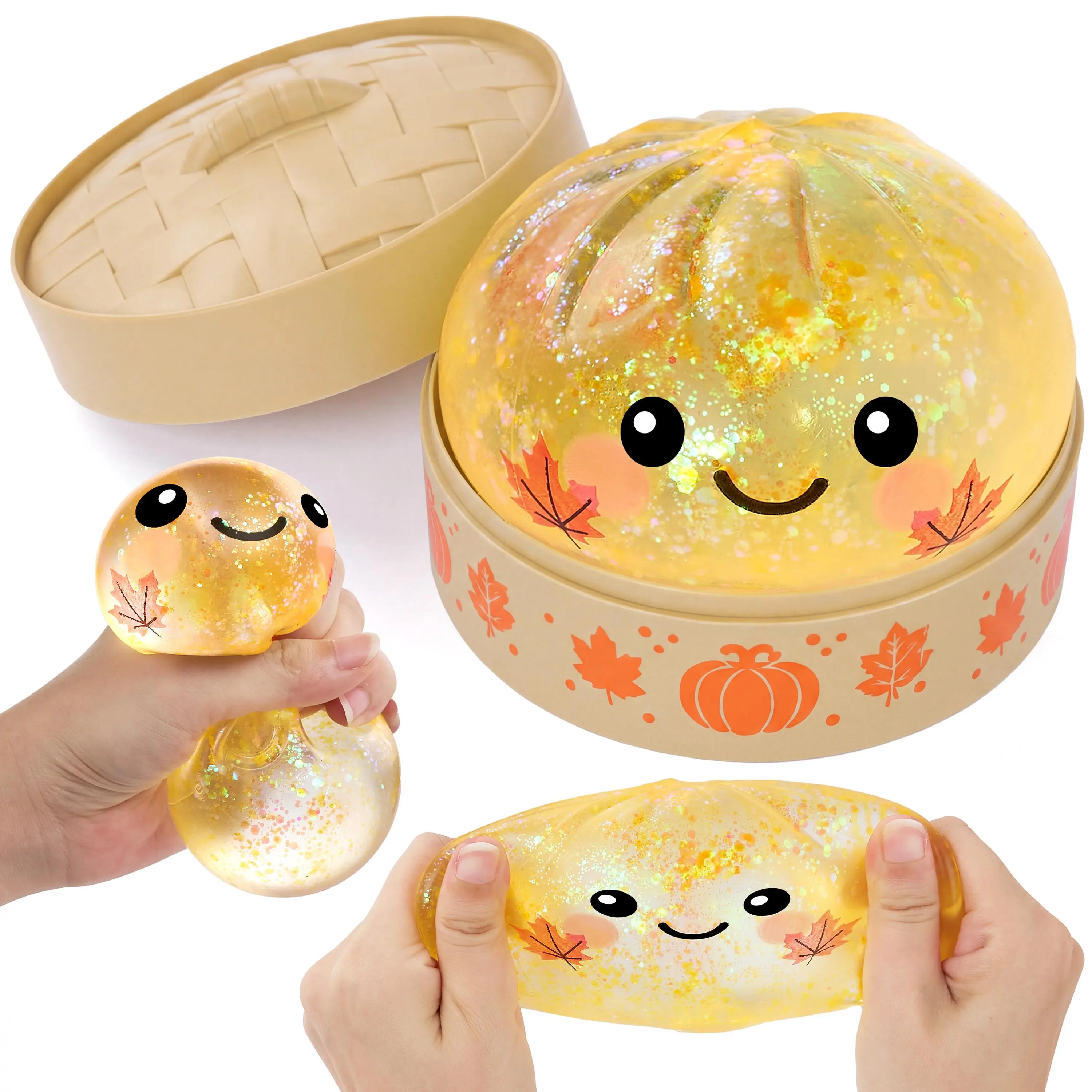 Maple Leaves Thanksgiving Dumpling Stress Relief Toys Set, Cute Malt Sugar Thanksgiving-Themed Squeeze Dumpling Stress Balls, Slow Rising Squishy Fidget Sensory Toy, Soft Squeeze Decompression Dough Gift for Adults and Girls Boys, Birthday Gifts