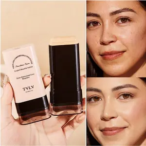 2-in-1 Concealer Foundation Stick - Waterproof Sweatproof Matte Finish, Foldable, Suitable for Daily Commute Date Stage Performance Photography Travel - Creamy Natural Warm Beige Wheat Color