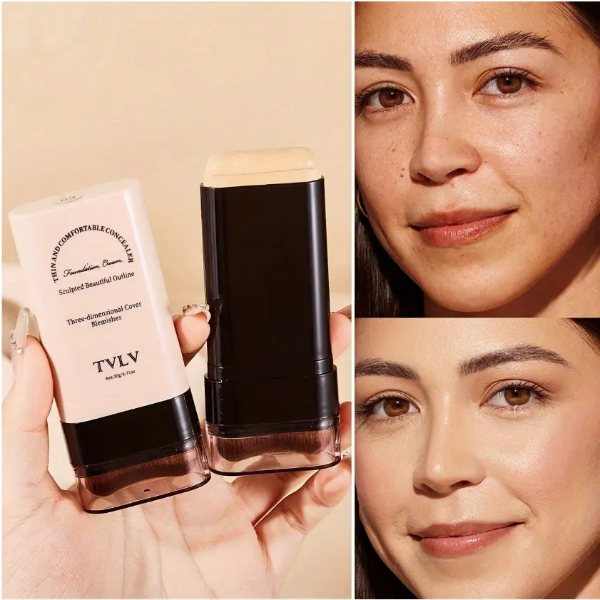 2-in-1 Concealer Foundation Stick - Waterproof Sweatproof Matte Finish, Foldable, Suitable for Daily Commute Date Stage Performance Photography Travel - Creamy Natural Warm Beige Wheat Color