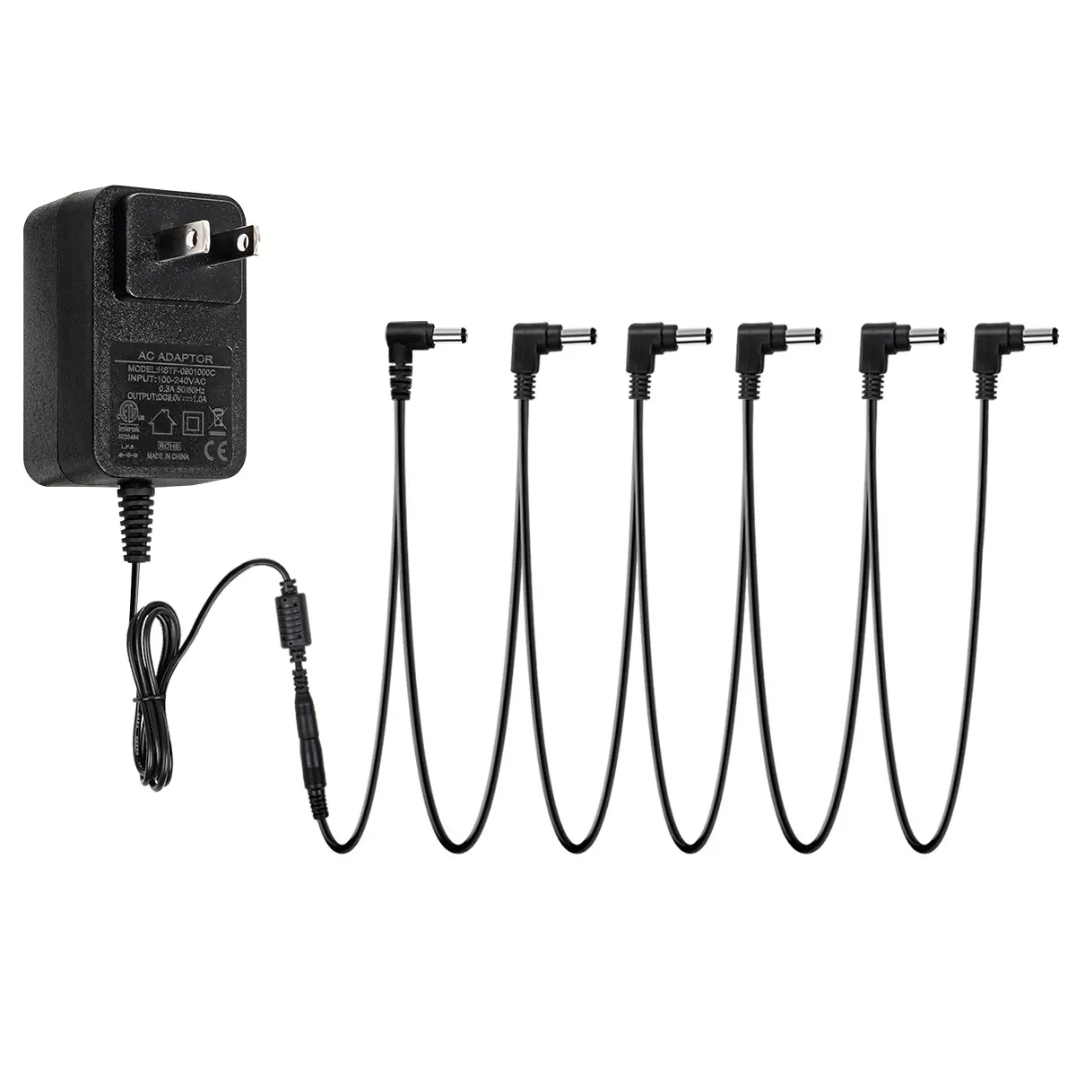 STRICH SPA-10 Guitar Pedal Power Supply 9V AC (1000mA-1A), Tip Negative, for Guitar/Bass Effects with 6-Way Daisy Chain Cables