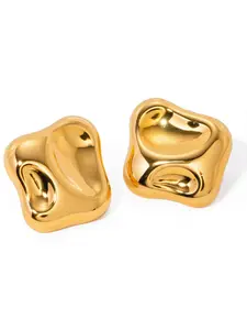 Ladies' Gold-Plated Stud Earrings Geometric Minimalist Style Earrings 18k Gold-Plated Stainless Steel Waterproof Embossed Classic Style Jewelry Essential Stud Earrings for Daily Commuting and Travel Outfits