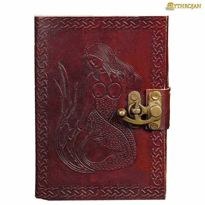 Mythrojan Handmade Vintage Leather Journal with Embossed Mermaid Cover, Lock Closure, 5x7 in Diary Notebook for Office Stationery & Art Supplies