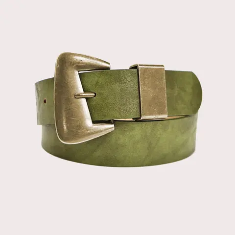 Women's Vintage Copper Buckle Olive PU Belt, Y2K Accessories for Party, Casual Outing and Daily Commute, Belt with Buckle