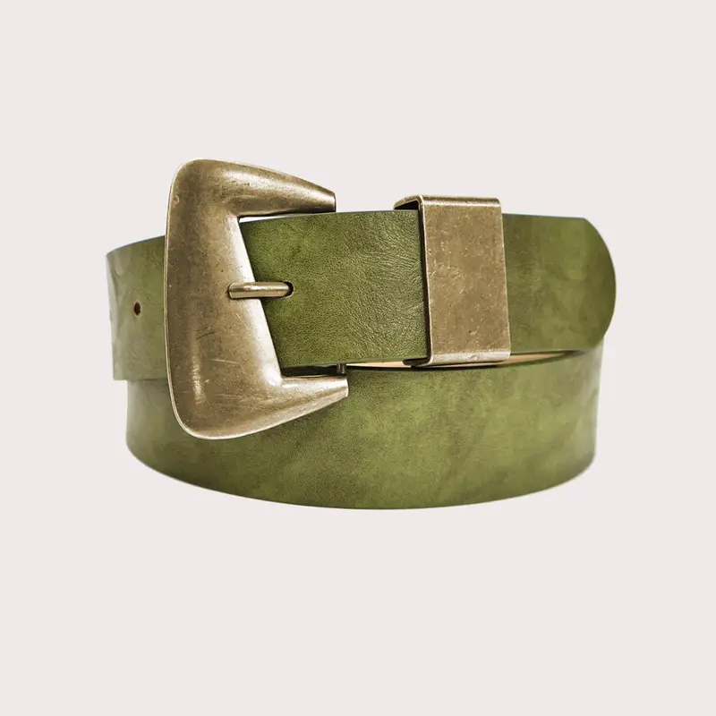 Women's Vintage Copper Buckle Olive PU Belt, Y2K Accessories for Party, Casual Outing and Daily Commute, Belt with Buckle