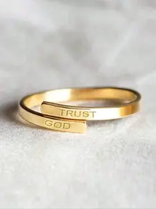 Unisex Appeal Adjustable Fit "TRUST & GOOD" Engraved Ring Trust In God Double Layered Dainty Gold Stackable Rings Band for Men & Women | Trendy Minimalist Jewelry Stainless Steel Material