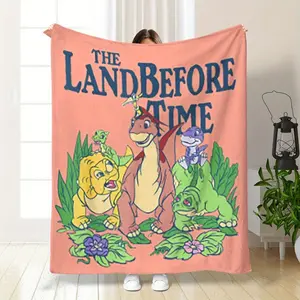 1pc Vintage "The Land Before Time" Cartoon Dinosaur Soft Polyester Throw Blanket - High-Definition, Lightweight & Cozy for Home, Office, Travel, Outdoor Use - All-Season Wrap Shawl   Warm Haven Textiles