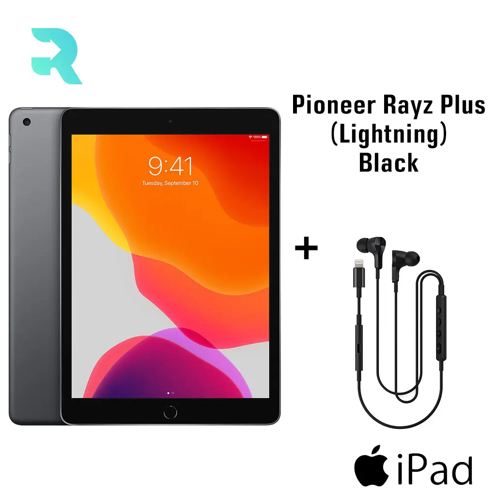 Refurbished Apple iPad 10.2" (7th Gen) WiFi 32GB Space Gray Excellent Condition A2197 + Pioneer Rayz Plus Lightning Black Like New