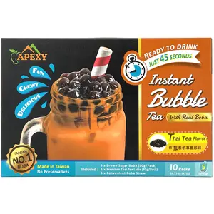 Apexy Bubble Tea COMPLETE SET. BEST DIY Boba/Bubble Tea Kit, Ready In 45 Seconds, 5 Packs Milk Tea Powder + 5 Packs Brown Sugar Tapioca Pearls+ 5 Bubble tea Straws, Thai Tea Beverage
