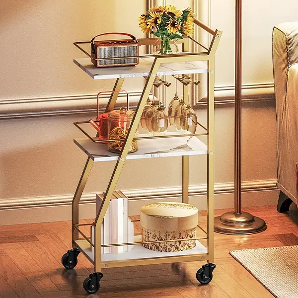 YATINEY Bar Cart, 3-Tier Small Bar Cart on Wheels, Home Bar Serving Cart with Glass Holders, Beverage Cart for Bar, Kitchen, Dining, Party Room #SummerVibes#DealsforYouDays #SummerGarden