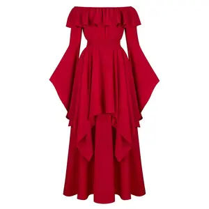 Red Renaissance Dress for Women Off Shoulder Medieval Maxi Dress Aesthetic Fashion Womenswear Elegance 6701