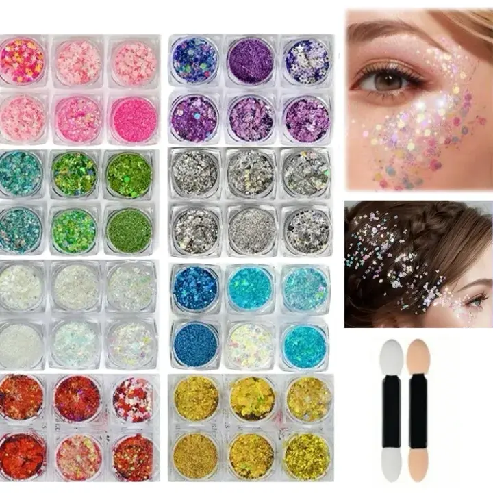 6 Color/box Face & Body Glitter Gel for Women & Men – Holographic Chunky Shimmer Makeup for Face, Eyes, Hair & Nails, High-Shine Makeup  Finish, Iridescent Sparkle Gel for Rave, Festival, Party & Stage Makeup Accessories