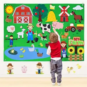 Farm House & Animal Pattern Felt Board, 1 Set Early Education Interactive Felt Board, Preschool Learning Toy for Kids, Sensory Activity Board