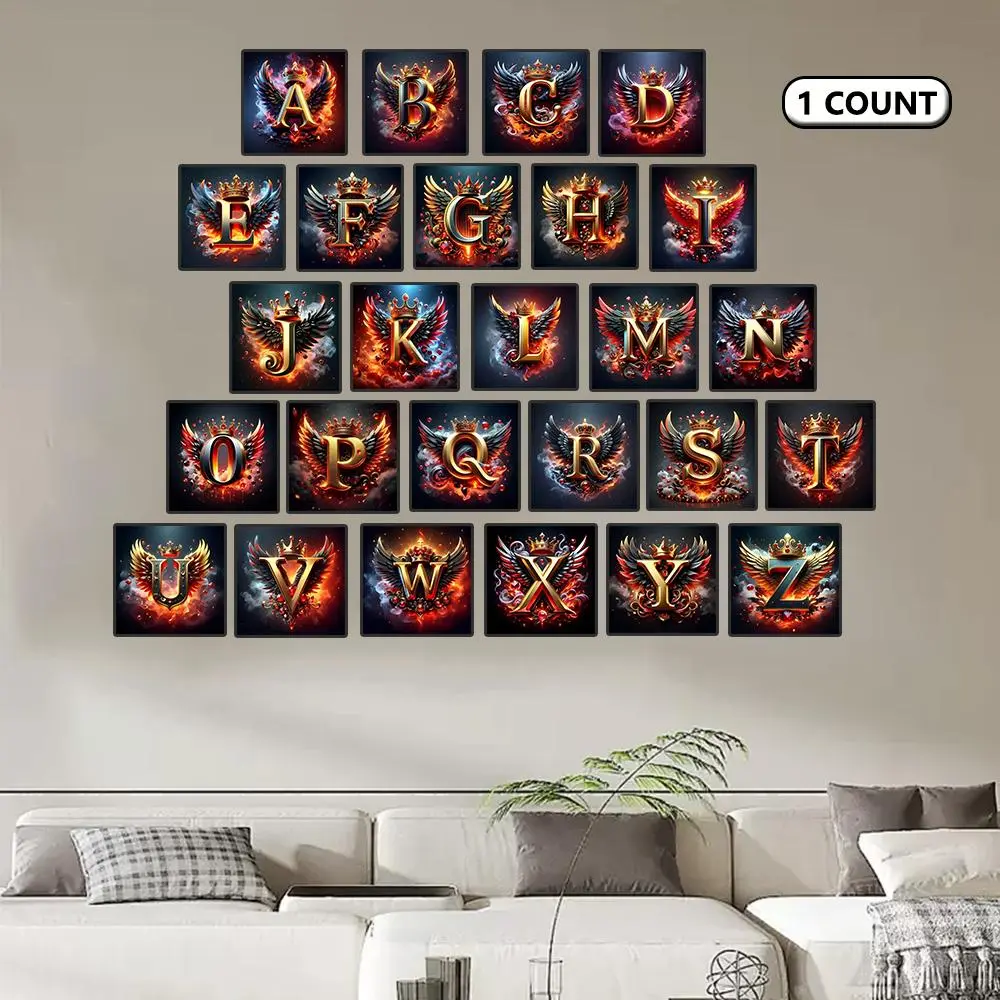 Golden Alphabet 5D Diamond Painting Set No Frame, With Tools Wing And Crown Pattern Full Round Diamond Painting Mosaic Letter Handmade Room Decor Gift