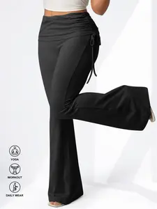 Women's Plus Size Flare Pants with Skirt Hem Drawstring Pleats Soft Fabric Unique Design Fashion Essential for Multiple Occasions