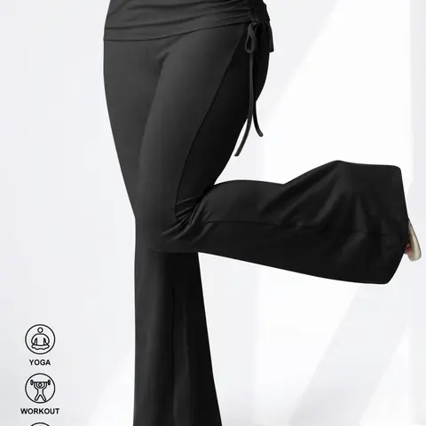 Women's Plus Size Basic Flare Pants Casual Fit Bottoms with Skirt Hem Drawstring Pleats Soft Fabric Unique Design Everyday Fashion Essential for Multiple Occasions Womenswear Trouser